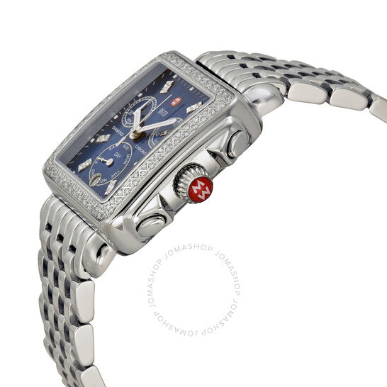 Michele, Deco Diamond Chronograph Blue Dial Ladies Watch