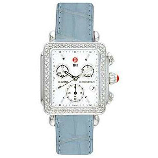 Michele, Deco Diamond Light Blue Alligator Ladies Watch