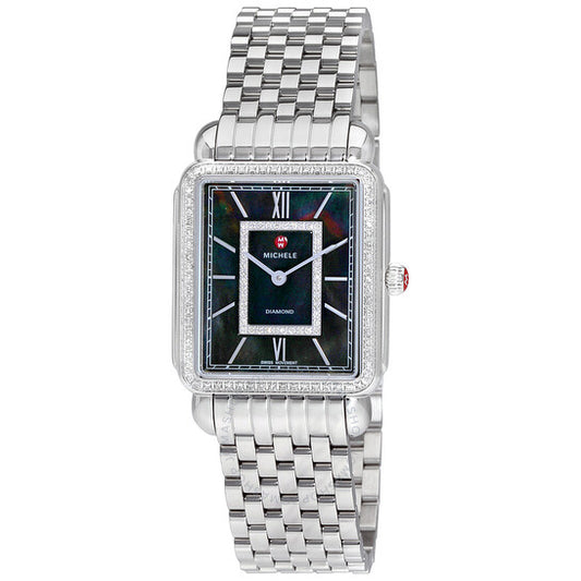 Michele, Deco II Black Mother of Pearl Dial Stainless Steel Ladies Watch
