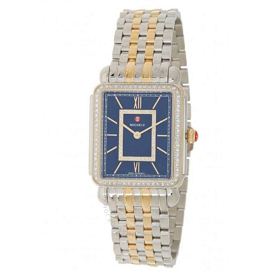 Michele, Deco II Quartz Diamond Blue Dial Ladies Watch