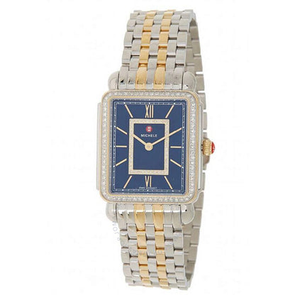Michele, Deco II Quartz Diamond Blue Dial Ladies Watch