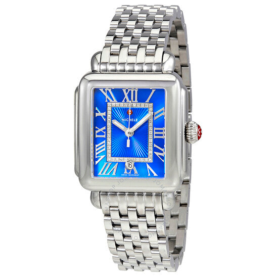 Michele, Deco Madison Cobalt Dial Diamond Ladies Watch