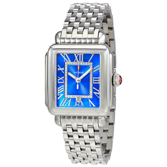 Michele, Deco Madison Cobalt Dial Diamond Ladies Watch