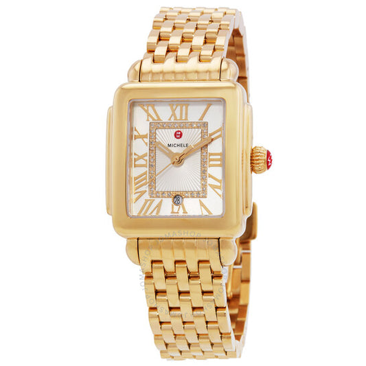 Michele, Deco Madison Quartz Diamond Silver White Sunray Dial Ladies Watch