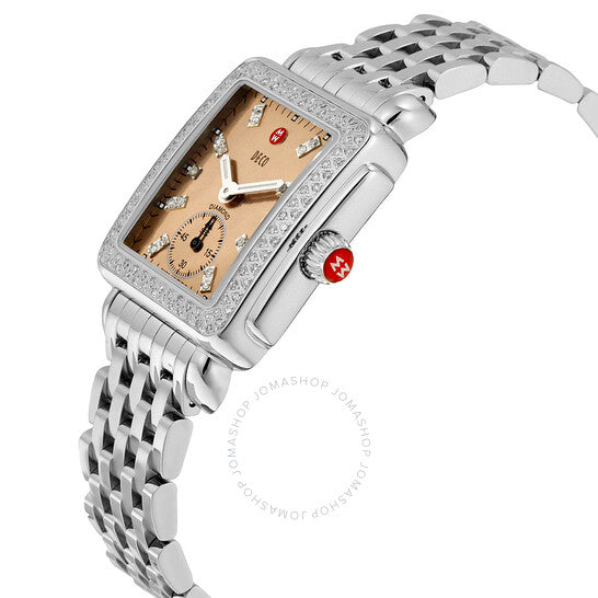 Michele, Deco Metallic Rose Gold Dial Ladies Watch