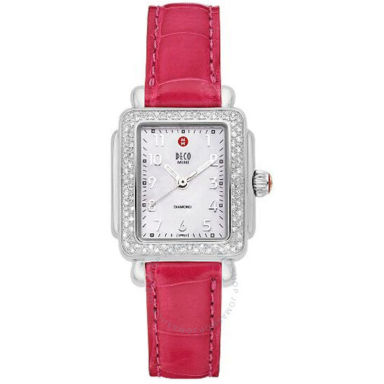 Michele, Deco Mini Pink Alligator Watch