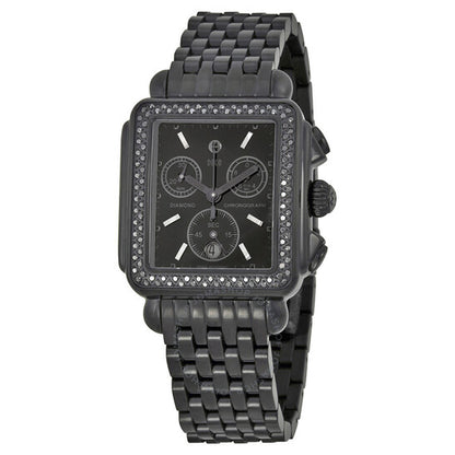 Michele, Deco Noir Diamond Black Ion-plated Ladies Watch