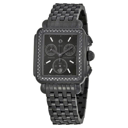 Michele, Deco Noir Diamond Black Ion-plated Ladies Watch