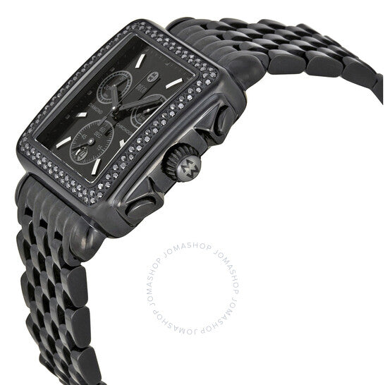Michele, Deco Noir Diamond Black Ion-plated Ladies Watch