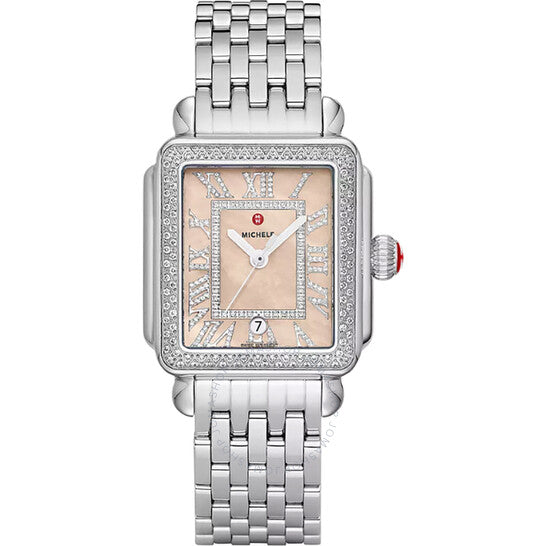 Michele, Deco Quartz Diamond Orange Dial Ladies Watch