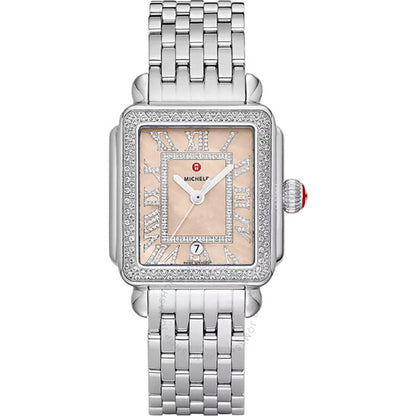 Michele, Deco Quartz Diamond Orange Dial Ladies Watch