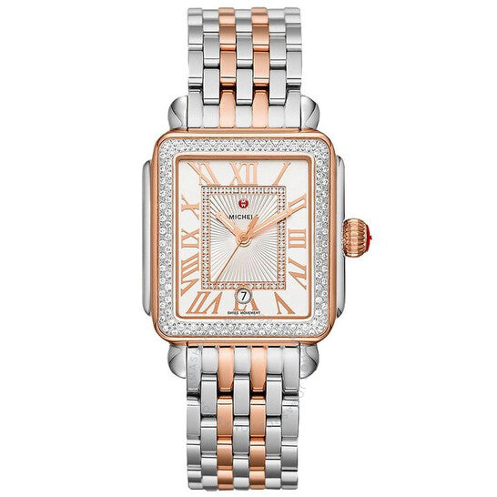 Michele, Deco Quartz Diamond Silver Sunray Dial Ladies Watch
