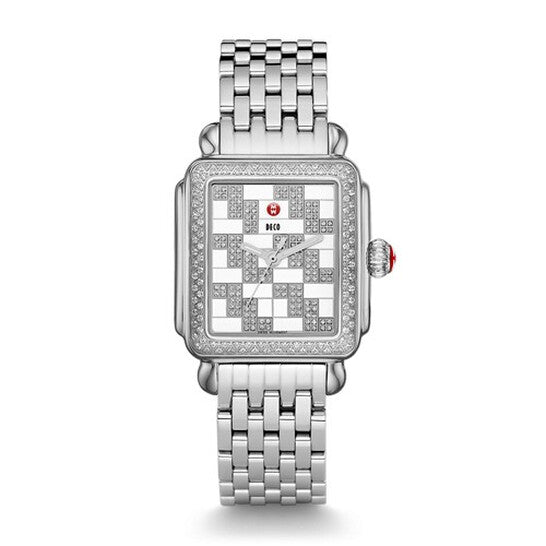 Michele, Deco White Enamel with Diamonds Dial Ladies Watch