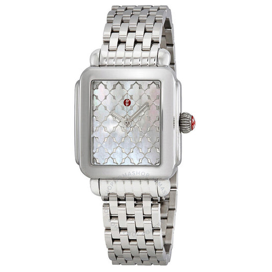Michele, Deco White Mother of Pearl Mosaic Dial Ladies Watch
