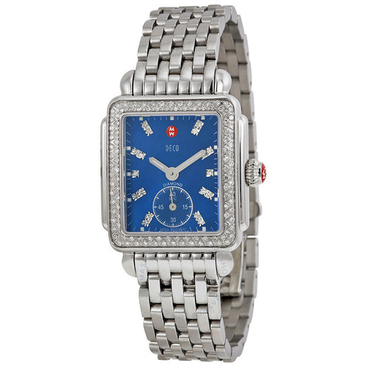 Michele, Deco-16 Blue Mother of Pearl Stainless Steel Ladies Watch
