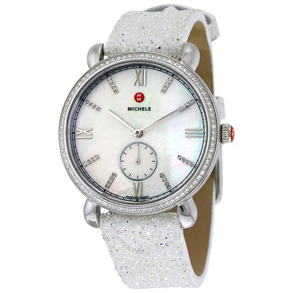 Michele, Gracile Mother of Pearl Dial Diamond Ladies Watch