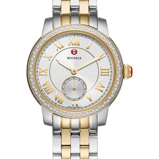 Michele, Harbor Gold Silver Dial Ladies Two Tone Watch