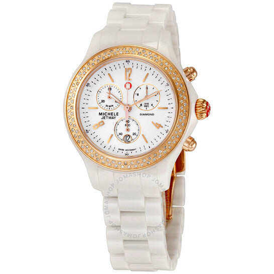 Michele, Jetway Diamond Ceramic Chronograph Rose Gold-tone Ladies Watch