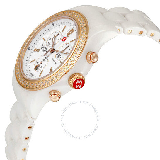 Michele, Jetway Diamond Ceramic Chronograph Rose Gold-tone Ladies Watch