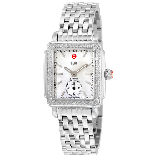 Michele, Ladies Deco-16 Mother of Pearl Dial Steel Watch