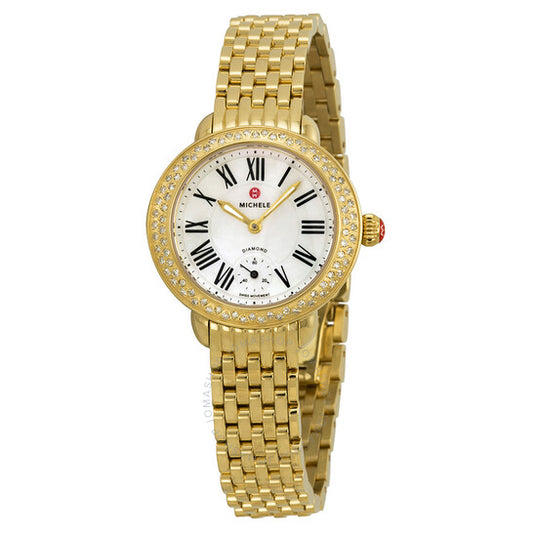 Michele, Serein 12 Mother of Pearl Gold Tone Steel Ladies Watch