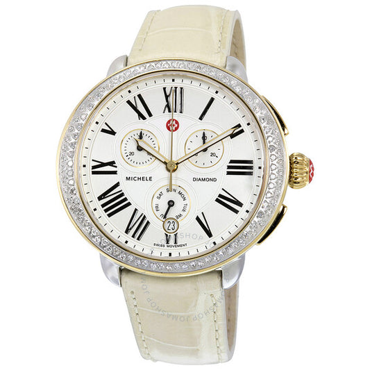 Michele, Serein Chronograph Ivory Dial Bone Leather Ladies Watch
