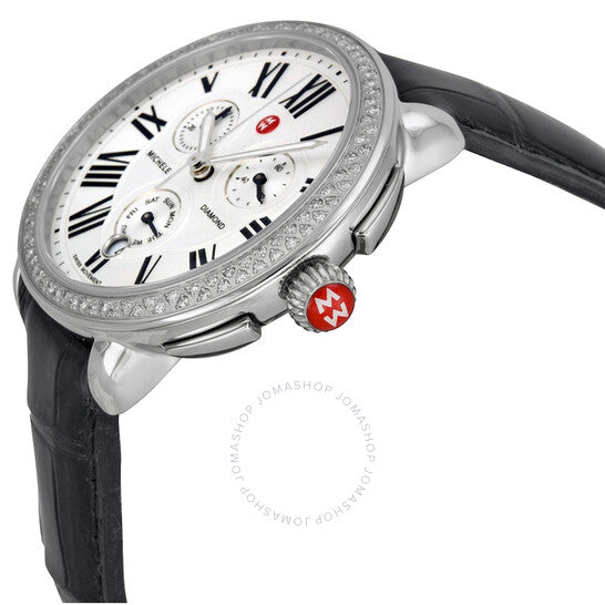 Michele, Serein Chronograph Silver Dial Brown Leather Ladies Watch