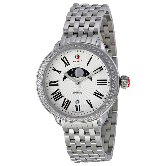 Michele, Serein Diamond Matte Moon and Star Dial Ladies Watch