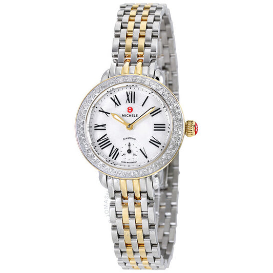Michele, Serein Mother of Pearl Dial Stainless Steel and Yellow Gold-plated Ladies Watch
