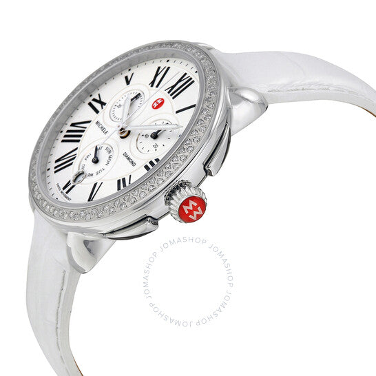 Michele, Serein Silver Dial Silver Leather Ladies Watch