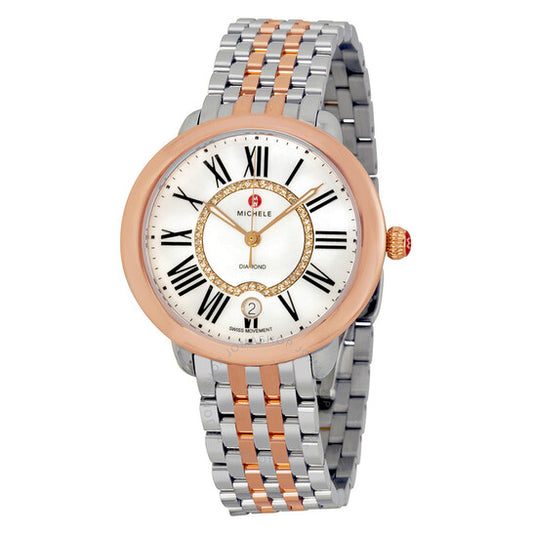 Michele, Serein White Mother Of Pearl Dial Two-tone Ladies Watch