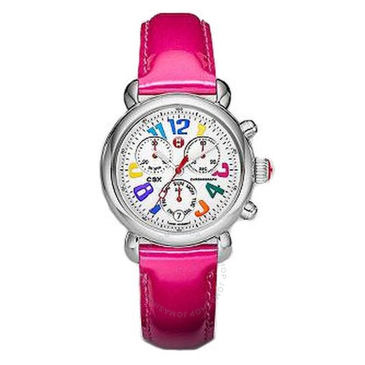 Michele, Signature CSX 36 Carousel White Enamel Dial Pink Patent Leather Ladies Watch