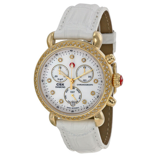 Michele, Signature CSX Mother of Pearl Dial Leather Ladies Watch