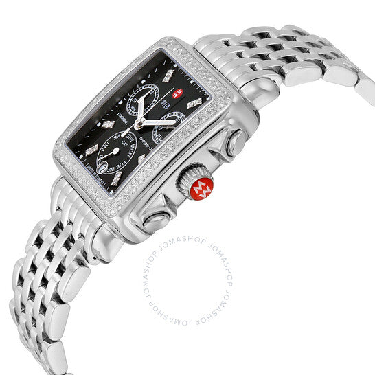 Michele, Signature Deco Black Dial Diamond Ladies Watch