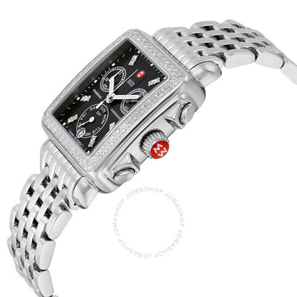 Michele, Signature Deco Black Dial Diamond Ladies Watch