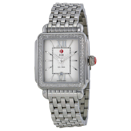 Michele, Signature Deco Diamond Silver Guilloche Dial Steel Ladies Watch