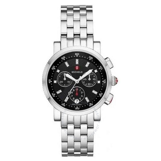Michele, Sport Sail Chronograph Quartz Diamond Black Dial Ladies Watch