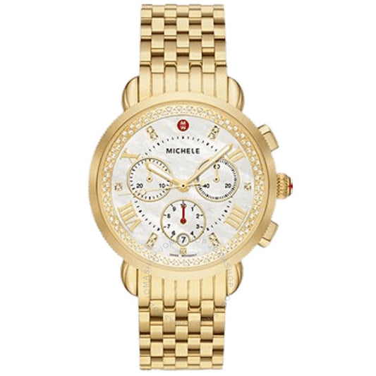 ساعة ميشيل سبورت سيل كرونوغراف كوارتز ماسية بيضاء بمينا من عرق اللؤلؤ للسيدات