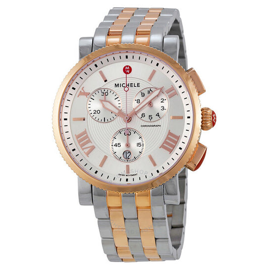 Michele, Sport Sail Large Chronograph White Dial Two-tone Ladies Watch