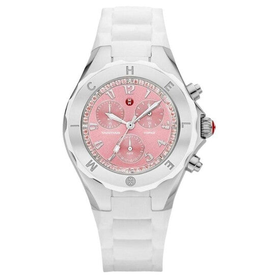 Michele, Tahitan Jelly Bean Pink Dial Ladies Chronograph Watch