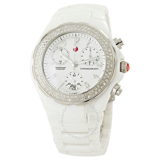 Michele, Tahitian Ceramic White Diamond 36mm Ladies Watch