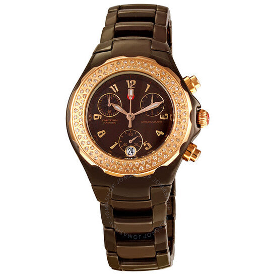 Michele, Tahitian Chocolate Ceramic Diamond Gold Ladies Watch MW