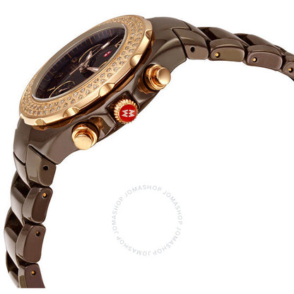 Michele, Tahitian Chocolate Ceramic Diamond Gold Ladies Watch MW
