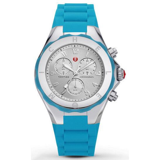 Michele, Tahitian Jelly Bean Silver Dial Ladies Chronograph Watch