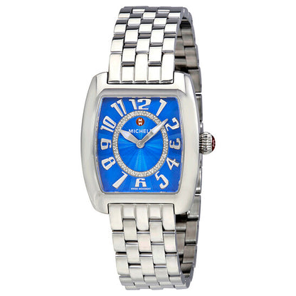 Michele, Urban Mini Blue Guilloche Dial Diamond Ladies Watch