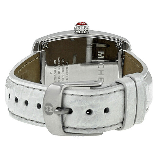 Michele, Urban Mini Silver Dial White Leather Ladies Watch
