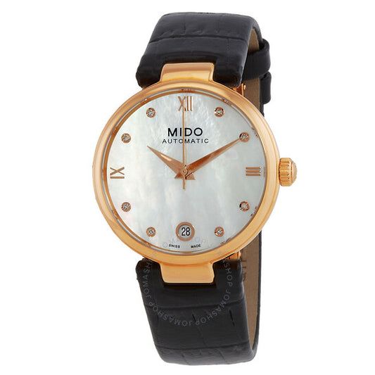 ميدو، ساعة بارونشيلي أوتوماتيكية مرصعة بالألماس الأبيض ومينا من عرق اللؤلؤ للسيدات M022.207.36.116.10