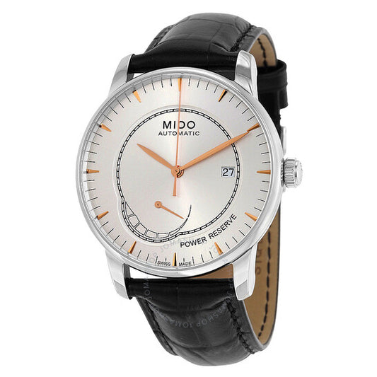 Mido, Baroncelli II Power Reserve Automatic Silver Dial Black Leather Men's Watch