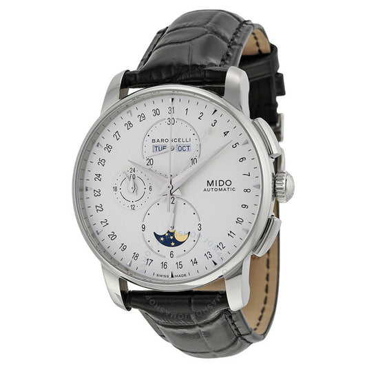 Mido, Baroncelli Moonphase Automatic Silver Dial Black Leather Men's Watch
