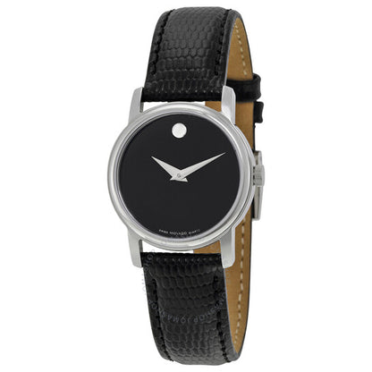 Movado, Museum Black Dial Black Leather Strap Ladies Watch